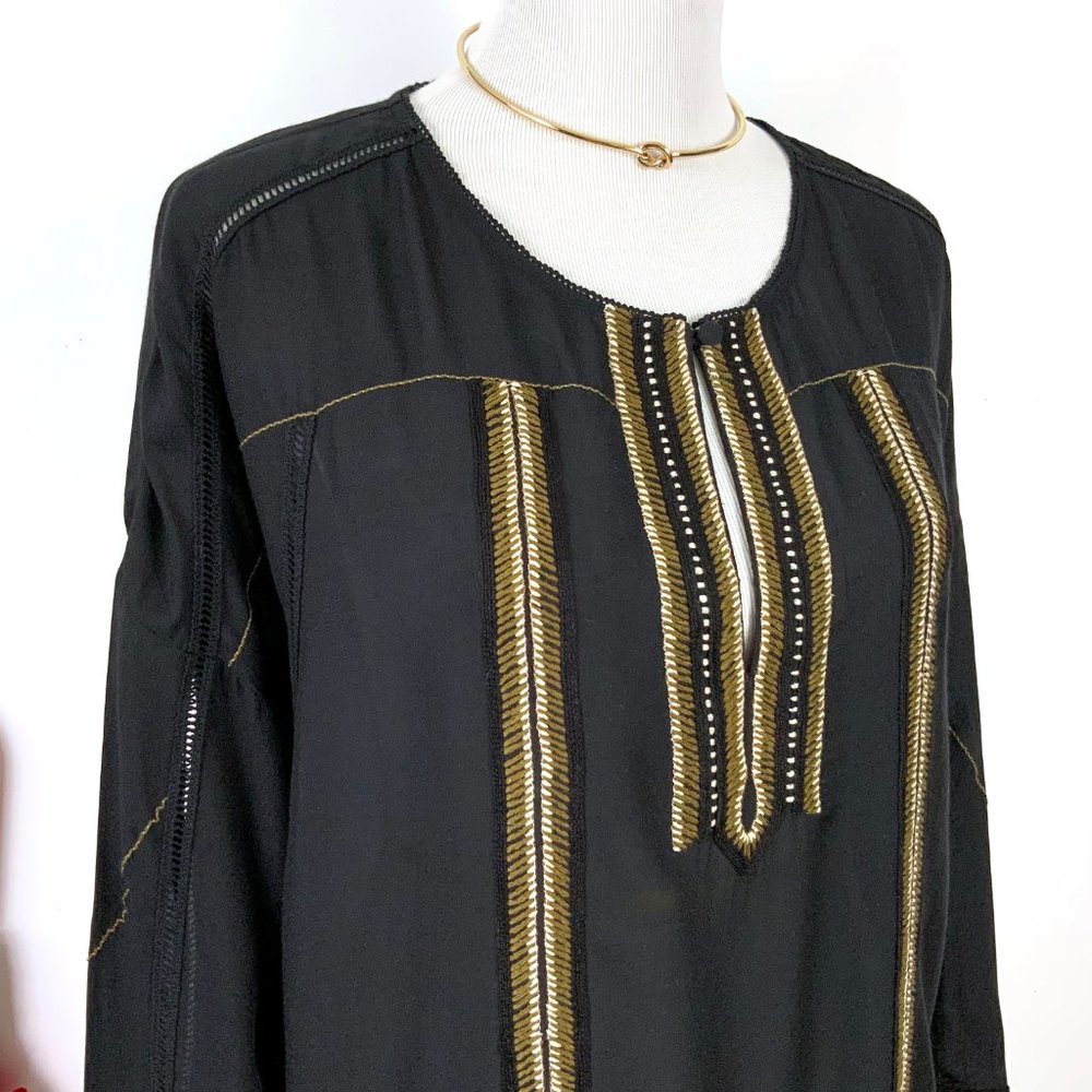 New Gold Hawk BOHO Black Long Sleeve Embroidered Blouse  Sz M - Picture 8 of 16